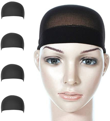 4x Perückenkappe Perücken Haube Haarnetz Perückenstrumpf Unterziehhaube aus elastischem Nylon schwarz (4x Kappe)