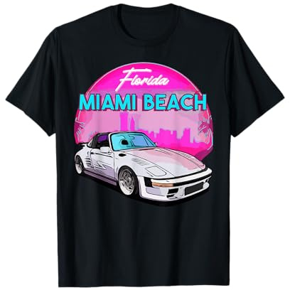 T-shirt de plage Miami Florida Miami Palmiers et voiture vintage T-Shirt