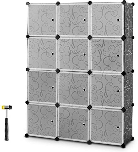 COSTWAY Portable Wardrobe, 12/16/20/30 Cube Closet DIY Interlocking Combination Armoire, Space Saving Plastic Modular Cabinet Storage Organizer for Clothes, Shoes and Toys (12 Cubes, Black + White)