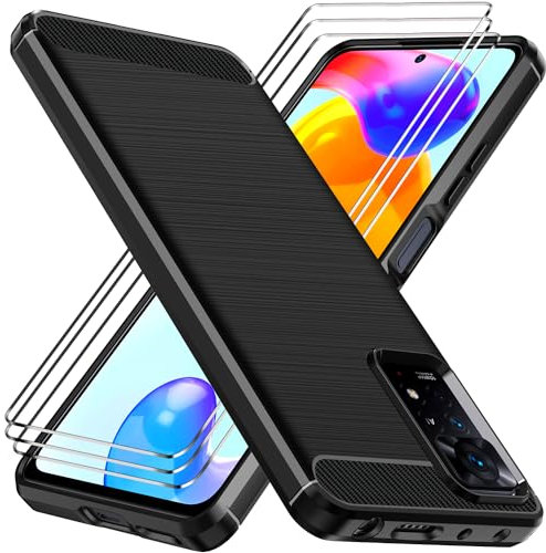 ivoler Hülle für Xiaomi Redmi Note 12 Pro 4G / Redmi Note 11 Pro 4G / 5G / Redmi Note 11E Pro mit 3 Stück Panzer Schutz Glas, Stoßfest Handyhülle Dünne Weiche TPU Silikon Schutzhülle Case, Schwarz