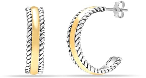 LeCalla 14K vergoldete zweifarbige antike Cable Collectibles C-Creolen für Damen und Teenager