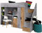 MEBLE KRYSPOL KONKRET 14 Hochbett für Kinder, Jugendliche mit Stauraum - Etagenbett mit Schreibtisch, Schrank, Regal, Schubladen, Treppe - 247x120x165 cm - Beton, Eiche Wotan, Schwarz
