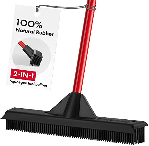 Ravmag Gummibesen und Rakel, 33 cm, 100% Naturkautschuk, rostfreier 4-teiliger Griff, für Haustier- und Echthaar, für Innen- und Außenbereich, Teppiche, Boden, Deck. Wasserabweisend und waschbar