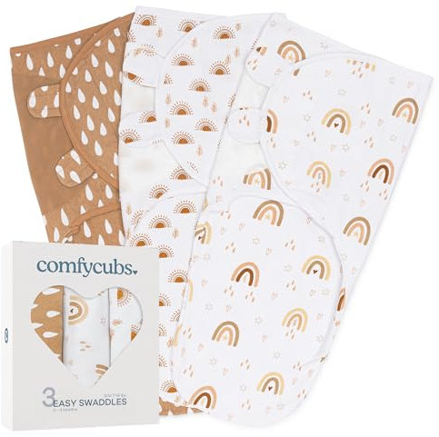 Comfy Cubs Easy Swaddle Blanket, 3 Pack - 100% Cotton Swaddle Set, Small for 0-3 Months Infants, Breathable and Durable Sleep Sack, Newborn Baby Gifts - Rainbow Bohemian