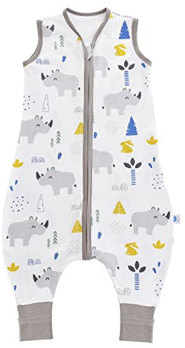 Chilsuessy Baby Sommerschlafsack mit Füßen 0.5 Tog Kleine Kinder Schlafsack mit Beinen Unwattiert 100% Baumwolle Schlafstrampler für Jungen und Mädchen, Süßes Nashorn, 70cm/Baby Höhe 80-90cm