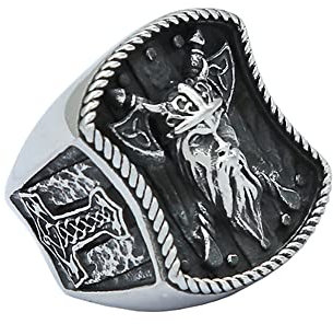 BlackAmazement 316L Edelstahl Ring Wikinger Vikings Triqueta Thors Hammer Mjölnir Malmer Axt Streitaxt Celtic silber schwarz Biker Herren (55 (17,5))
