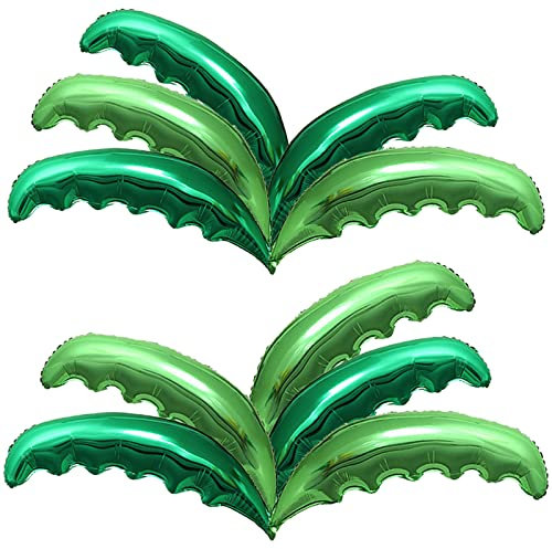 Lot de 10 grands ballons en aluminium en forme de feuilles de palmier pour Hawaï, Luau, plage, tropical, été, anniversaire, fête prénatale, décoration de fête