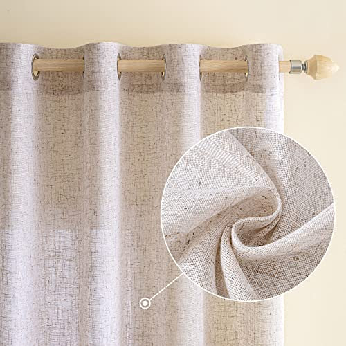 EMEMA Gardinen Vorhänge Leinenvorhang mit Ösen Voile Vorhang Leinenoptik Modern Halbtransparent für Wohnzimmer Dekoschal Kinderzimmer Schlaufenschal Küchengardinen 2er Set 140x225cm (BxH) Reines Weiß