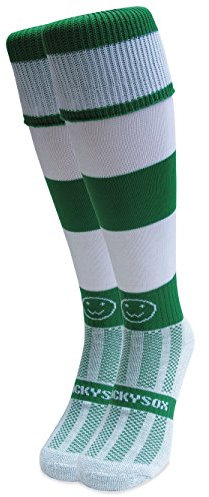 WackySox - Emerald Green & White Hoop Rugby Socks, Sports Socks for Men & Women, Perfect for Riding, Football, Running, Hockey & More