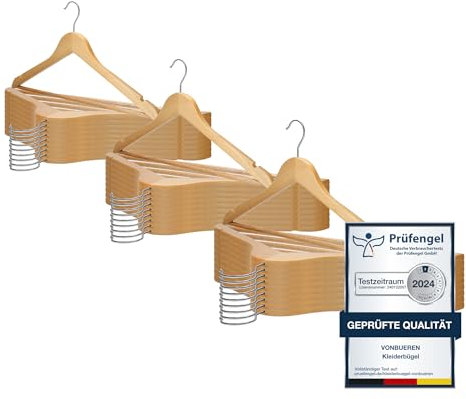 30 x Kleiderbügel Holz VonBueren | 44,5 x 22 cm je Bügel/Holzbügel | Holzkleiderbügel | 360 Grad drehbar