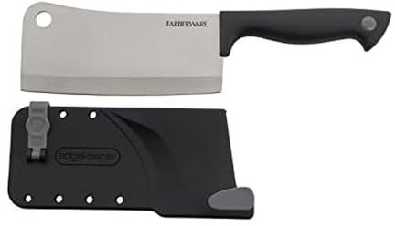 Farberware Edgekeeper 6-Inch Cleaver Knife with Self-Sharpening Blade Cover, High Carbon-Stainless Steel Kitchen Knife with Ergonomic Handle, Razor-Sharp Knife, Black