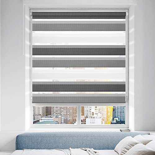 Doppelrollo Klemmfix ohne Bohren/mit Bohren, Duo Rollos für Fenster & Tür Weiß-Grau-Anthrazit 55x150 (BxH) Lichtdurchlässig & Verdunkelnd Klemmrollo Fensterrollo Sonnenschutz Duo Rollo