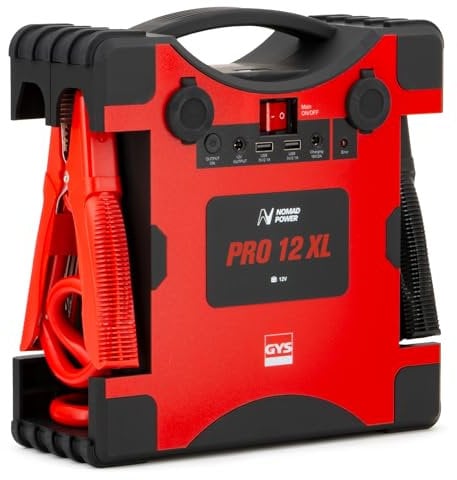 GYS, Nomad Power Pro 12 XL, Démarreur/Booster Batterie Lithium Portable 3000A, Véhicules 12V (Moto, Voiture, Tracteur), Démarrage Sécurisé, Batterie Externe 8Ah (PowerBank), Lampe LED, Ecran LCD