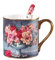YBK Tech Bone China Porcelain Tea Cup, 12oz Coffee Mug for Home Kitchen Office - Vintage Rose Pattern (Gray)
