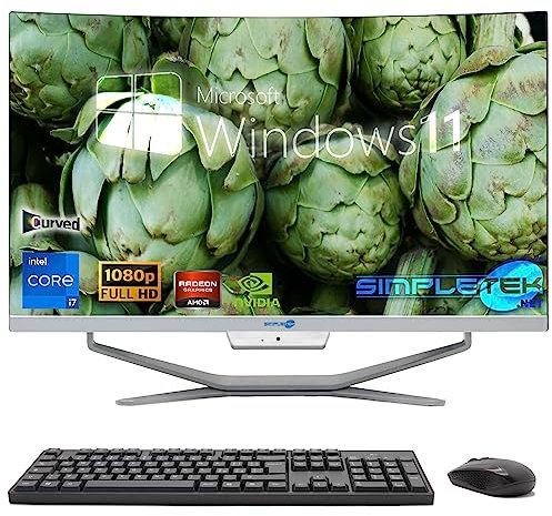 SIMPLETEK - PC All in One con Schermo Curvo 24 Core i7 | Scheda Video Nvidia GTX 1650 da 4GB | Windows 11 | 16GB RAM SSD 2TB | Ideale per Editing Video, Gaming, Lavoro