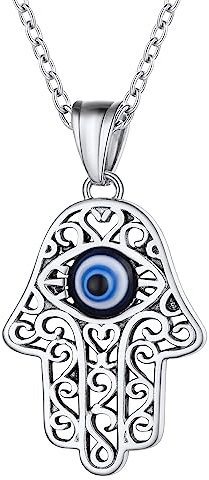 Supcare Collana Donna con Occhio Greco, Malocchio e Nodo Celtico in Rattan, Occhio di Allah e Mano di Fatima in Acciaio, Evil Eye in Argento