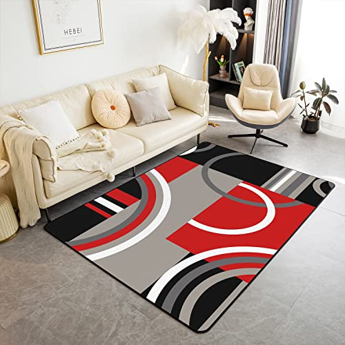 Geometrischer Teppich, 100 x 150 cm, gestreifte Linie, Wohnzimmerteppiche für Schlafzimmer, Heimdekoration, moderne abstrakte Kunst, Rot, Weiß, Grau, Schwarz, Teppich, ultraweich, rutschfest, für den