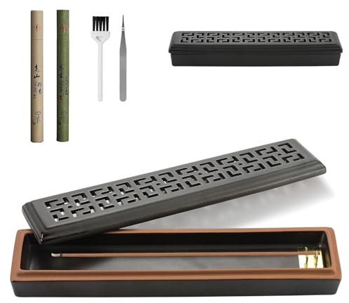 CEREMONY Incense Holder for Sticks, Ceramic Insence-Stick Holder Ash Catcher, Incense Holder Timkburner for Meditation Yoga Spa Room Incense Holder (Lever Brown)