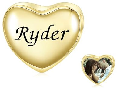 MBSUUH FOTO CHARM, 925 Sterling Silber, 1 oder 4 Bilder, Personalisiert Schmuck kompatibel mit Pandora Armband und Kette(Herzförmig,vergoldet)