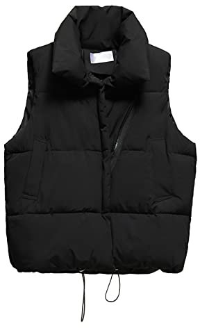 Womens Gilets Padded Vest Cropped Puffer Gilet Ladies High Stand Collar Lightweight Zip Puffer Gilets Winter Sleeveless Thermal Vest Quilted Gilet Outerwear Sleeveless Waistcoat Bodywarmer Streetwear