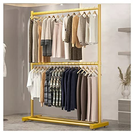 Porte-vêtements sur pied Porte-manteau Porte-manteau autoportant Porte-manteau autoportant avec étagères pour couloir d'entrée, chambre à coucher et bureau (couleur: or, taille: 150 * 40 * 185 cm) (or