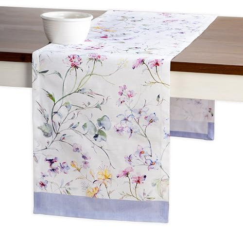 Maison d' Hermine Tischläufer, 100 % Baumwolle, dekorative, waschbare Ostertischdecke für Zuhause, Küche, Esszimmer, Cocktailpartys und Camping - Summer Floral – Frühling/Sommer (50cm x 150cm)