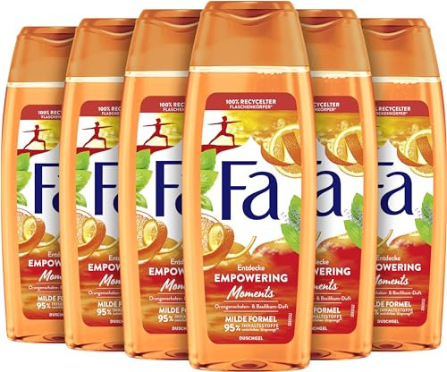 FA Duschgel Empowering Moments (6x 250ml) 95% Inhaltstoffe natürlichen Ursprungs für einen erfrischten Körper & Geist mit beruhigenden Orangenschalen- & Basilikum- Duft