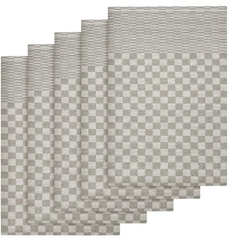 Olivia Rocco Pack Of 5 Kitchen Tea Towels Large 100% Cotton Commercial Grade Check Pattern Lint Free Hotel Quality Dish Cloth Towel Super Absorbent Quick Dry, Natural