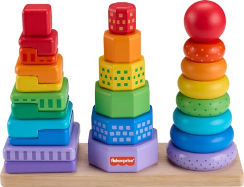 Fisher-Price Kleinkindspielzeug aus Holz, stapelbar, Formsortierer, 26 Holzteile für Kinder ab 18 Monaten
