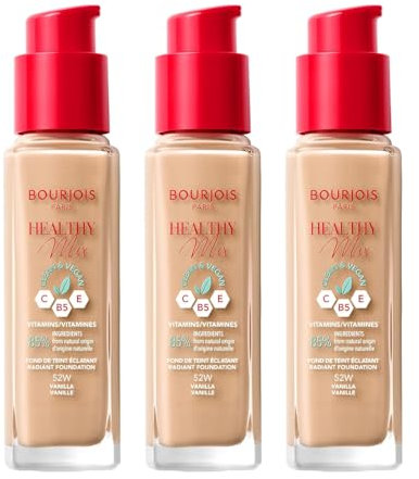 3 x Bourjois Healthy Mix Clean and Vegan Foundation 30ml - 52W Vanilla