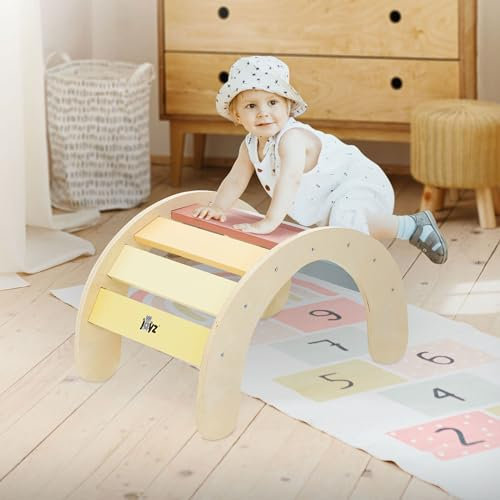Joyz Kletterbogen für Kinder, Mehrfarbig, Bogenwippe Holz, 74x41x38,5 cm, Baby & Kleinkind Klettergerüst Indoor ab 2 Jahre, Bogen Kletterdreieck nach Pikler & Montessori Spielzeug, Baby Klettern Wippe