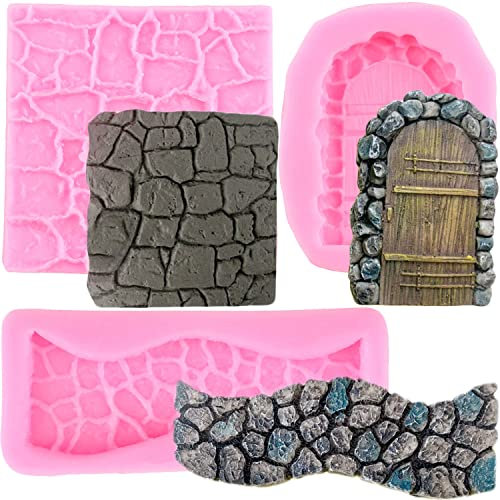 RFGHAC Brick Wall Texture Design Silicone Moulds Stone Texture Door Stone Path Fondant Moulds Cake Border Decorating Cupcake Topper Chocolate Candy Set of 3