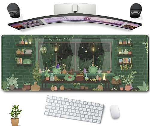 Kawaii Frosch-Mauspad, niedliche grüne Anime-Frösche, Schreibtischmatte, XL-Gaming-Mauspad für Frauen, Mädchen, Gamer, Büro, Desktop-Dekoration, Computer, Laptop, Tastatur, Mauspad, 80 x 30 cm,