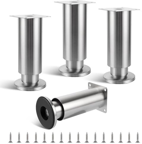 4 Pieds de Meubles réglables Pieds de Meuble en Acier Inoxydable brossé Capacité de Levage 250 kg Hauteur 150 mm, Pieds de Support en métal brossé Pieds de canapé Pieds de Table en Métal,Argent