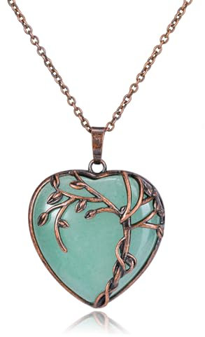 CrystalTears Green Aventurine Crystal Heart Necklaces for Women Tree Life Wrapped Healing Crystals Gemstones Heart Pendant Necklace Good Luck Crystal Stone Jewellry Gifts for Women Girls Her Mum