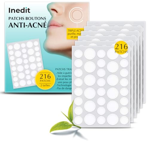 Patch Bouton Acne (216 Pièces) - Patch Anti Bouton - Patchs Puissants hydrocolloïde - Cache Boutons Visage Jour et Nuit - Soin De La Peau