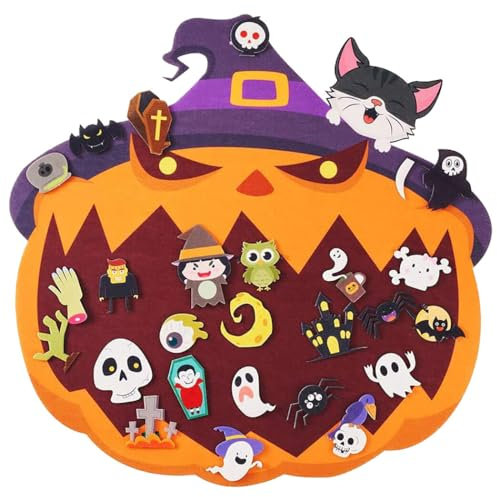 Kinder DIY Halloween Kürbis Bastelset mit Filz Geist Hexe Spinne Deko Wandbehang für Haus Geburtstag Party