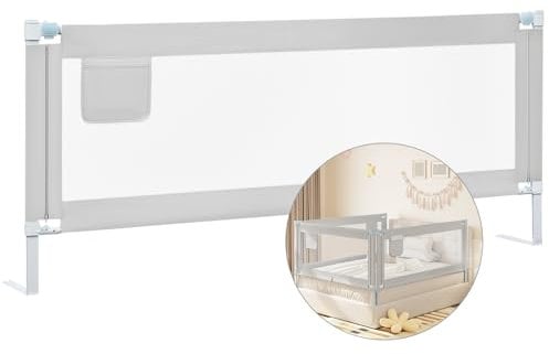 WOLTU Bettgitter, Bettschutzgitter für Kinderbetten & Elternbetten, einziehbare Kinderbettgitter 200 cm, Rausfallschutz höhenverstellbar 69-87 cm, Hellgrau