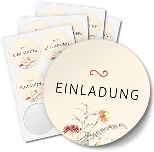 Einladungskarten Manufaktur Hamburg 48 Aufkleber EINLADUNG für Hochzeit Geburtstag Danke Taufe Etiketten rund 4cm, Boho Blumen Floral