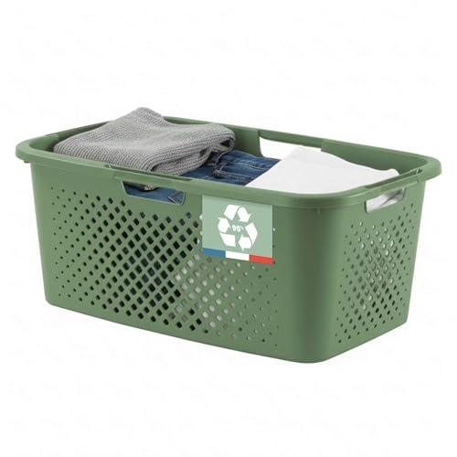 SUNDIS Pixel, Wäschekorb 40l, aus recyceltem Kunststoff, salbeigrün, 4 seitliche Griffe, Belüftung an allen 4 Seiten