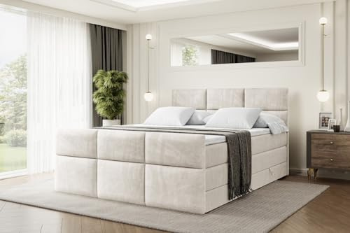 ALTDECOR Boxbett H3 H4 Matratze Ohio-Z King - 200x200 - Beige | Lattenrost, Topper, Boxspringbett mit Bettkasten, Bett mit Stauraum, Doppelbett, Polsterbett