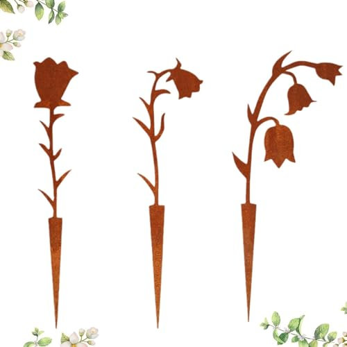 Dekorative Gartenstecker | Metall-Lilien-Blumen-Silhouette – Outdoor-Metall-Hofkunst, rustikale Metallblume, Weg, Terrasse, Rasen-Dekorationen