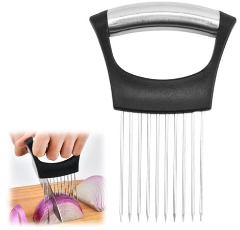 Stainless Steel Onion Holder, Onion Holder Slicer Onion Cutter Slicer All-in-One Onion Holder Onion Slicer Onion Cutter Upgraded Onion Holder for Slicing for Meat, Onion, Potato, Tomato (A)