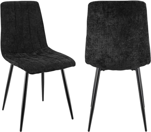 JIJIAN Esszimmerstühle 2er Set, Küchenstühle mit Leinen, Schwarz | Stühle Esszimmer mit Schwarzen Metallbeinen, Bis 120 kg Belastbar, Moderne Polsterstühle für Esszimmer Wohnzimmer Küche