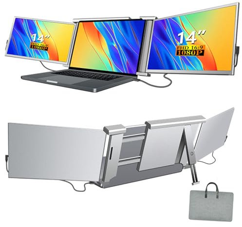 FullHD 1980p IPS da 14 Doppio Monitor per Portatile, Doppio Schermo PC Portatile, Schermo Triplo per Laptop - Monitor Portatil Dual Screen e Triple Screen Compatible 13-16.5' Windows/Mac/Chrome
