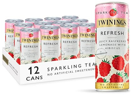 Twinings Refresh - Raspberry & Lemon Flavoured Sparkling Tea-Refreshing Fruity Beverage(12X250ml Cans)-No Added Sugar, Low in Caffeine/Calorie, Healthy Alternative,Antioxidant Rich,Vegan,Gluten Free