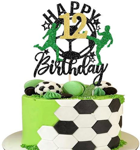 1 Pack Soccer Happy 12th Birthday Cake Topper Sport Fußball Kuchen Deko Fussball Tortendeko für Fußball-Thema Kinder 12. Geburtstag Party-Kuchen Dekorationen