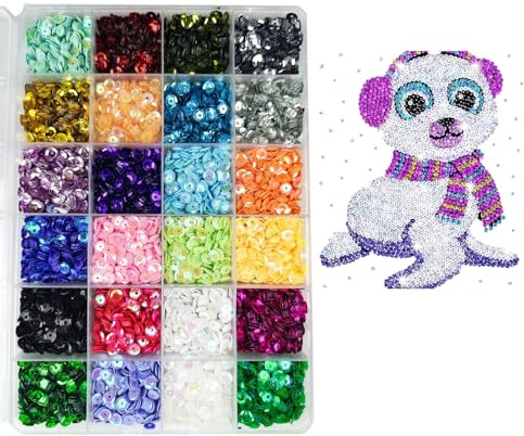Loose Sequins, 23800 Pcs Round Embroidery Sequins 6mm Iridescent Spangles Sequins for Crafts Bulk Sequins Trim Round Embroidery Sequins for Sewing Handmade DIY Art Craft Making