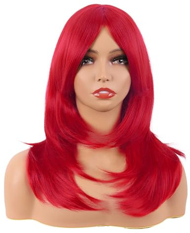 MapofBeauty 20 Zoll/50 cm Länge Layered Mit Pony Gerade Synthetische Faser Shoulder Lange Haarfasern für Täglich Perücke (Hell Rot)