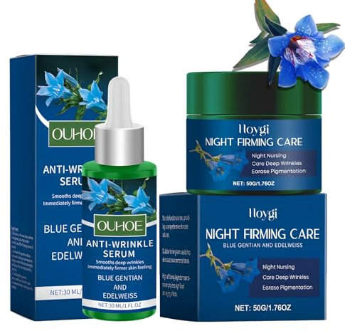 2 Stück Bio Festigende Tagespflege, Blauer Enzian & Edelweiß, Anti Falten Serum, Festigende Gesichtscreme Set, Natürliche Inhaltsstoffe, Anti-Aging-Gesichtspflege, Straffende Haut, Reduziert Falten